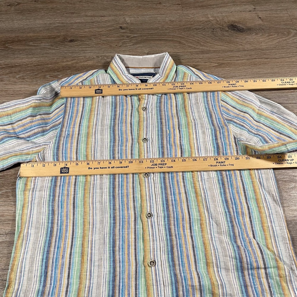 32 Bar Blues‎ Men's Button Down Shirt 100% Linen Stripes Casual L Multi - Picture 4 of 7